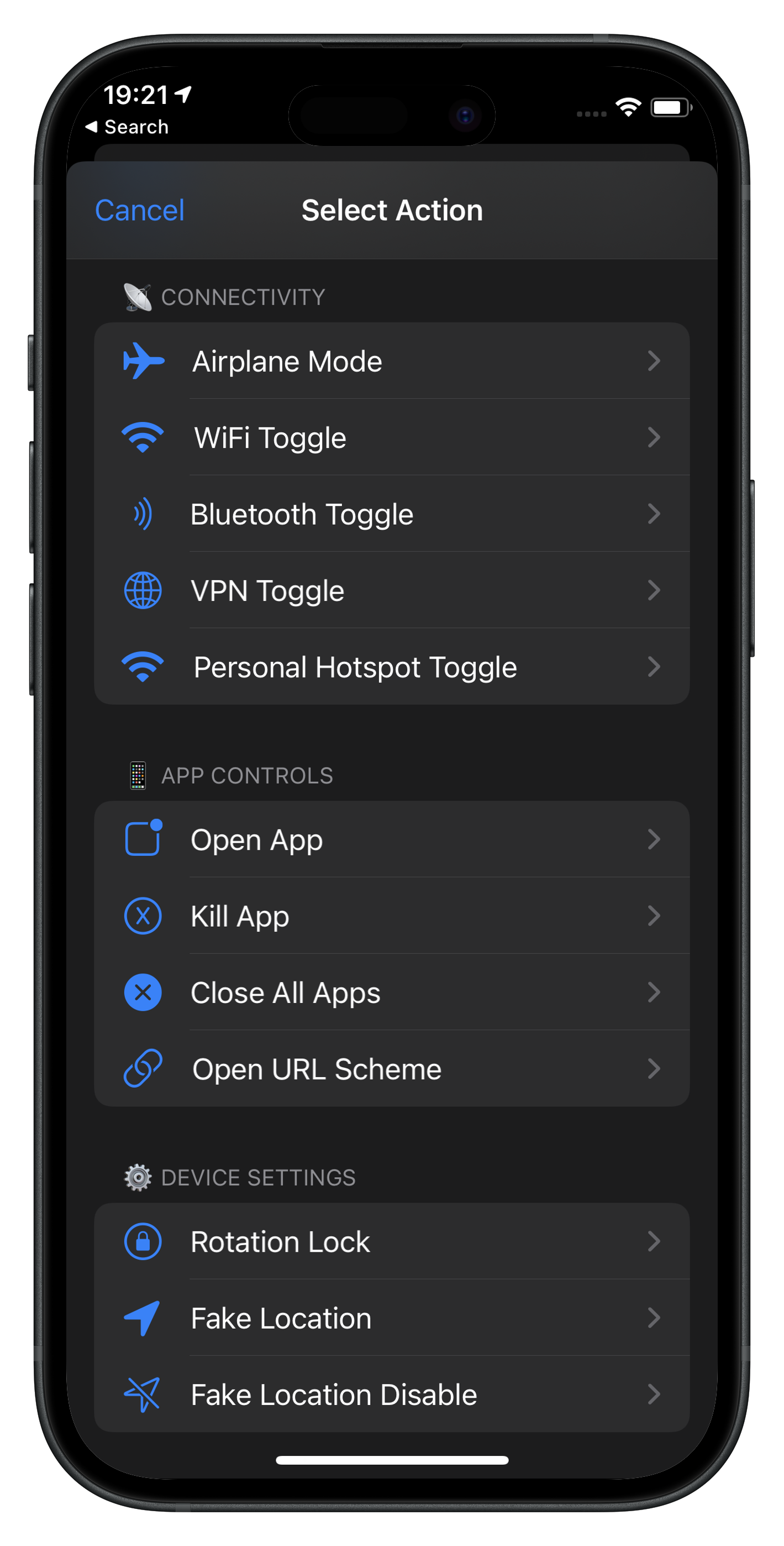 TriggerApp Actions Selection