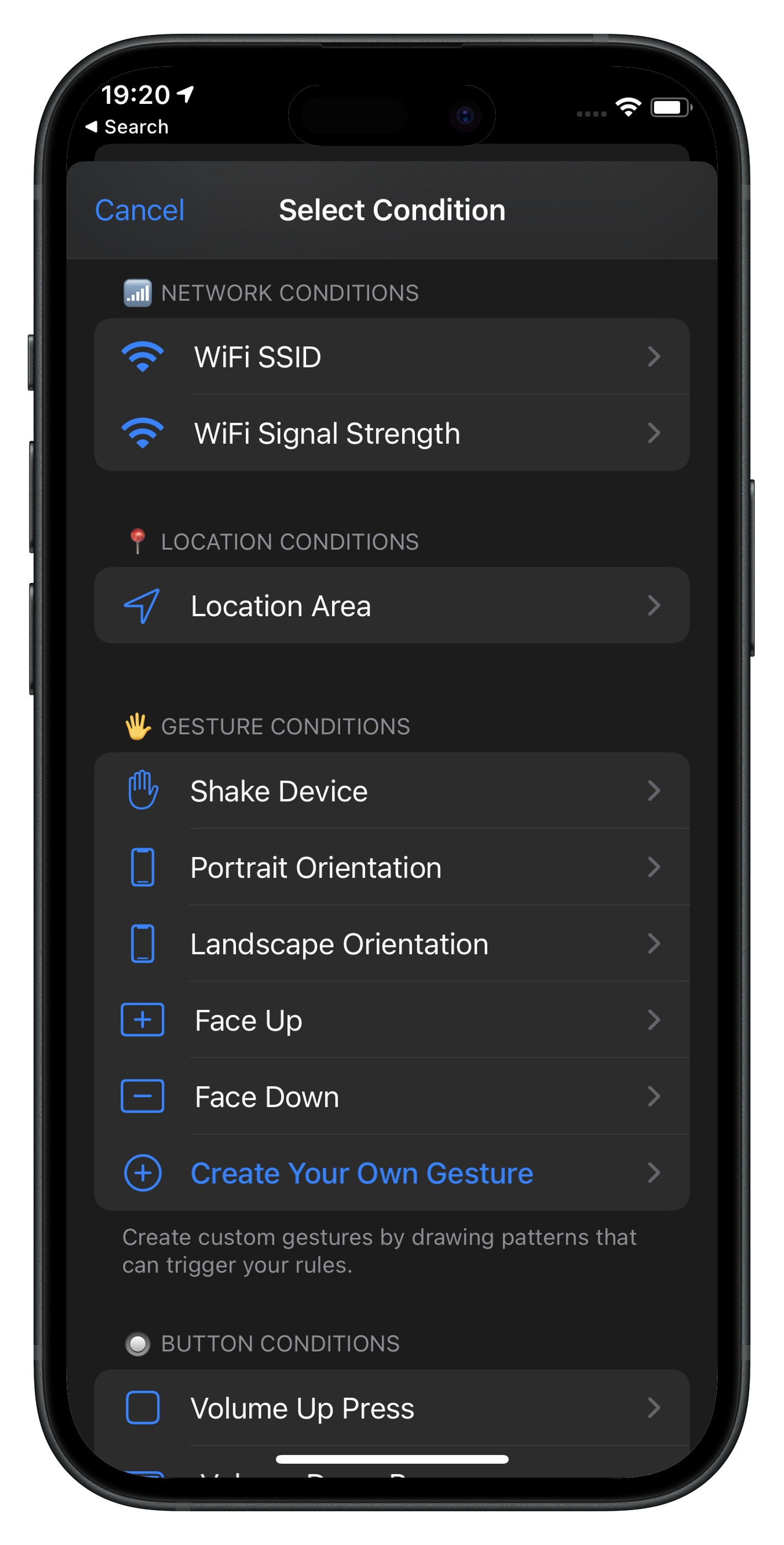TriggerApp Conditions Selection